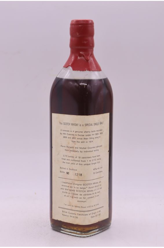 Michel Couvreur & Pierre Wynants Whisky Single Malt Scotch 1974 70cl